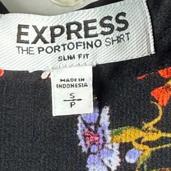 Express The Portofino Shirt Slim Fit Floral Long Sleeve Blouse Black Red Small - Picture 11 of 13
